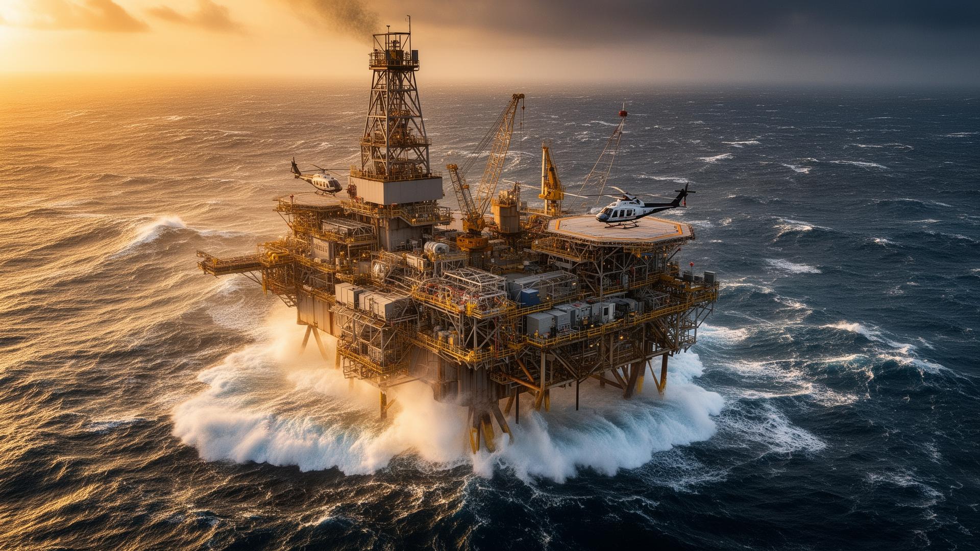 Offshore oil platform in demanding ocean environment