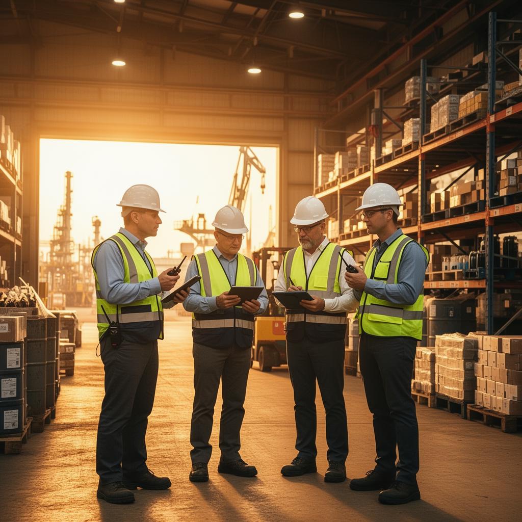 Operational support team coordinating industrial logistics