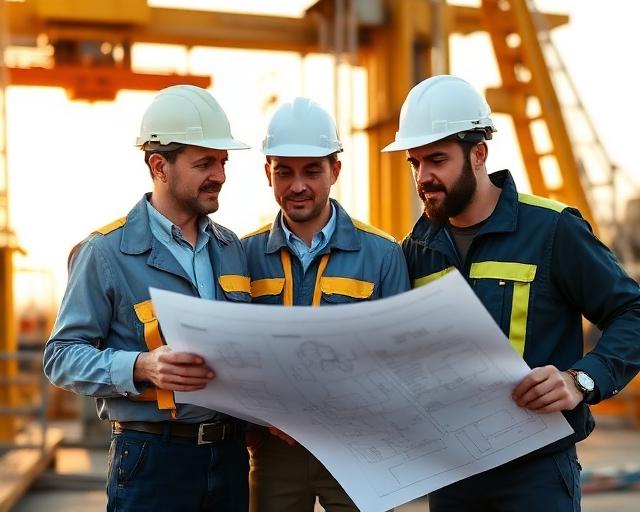 Experienced professionals reviewing blueprints
