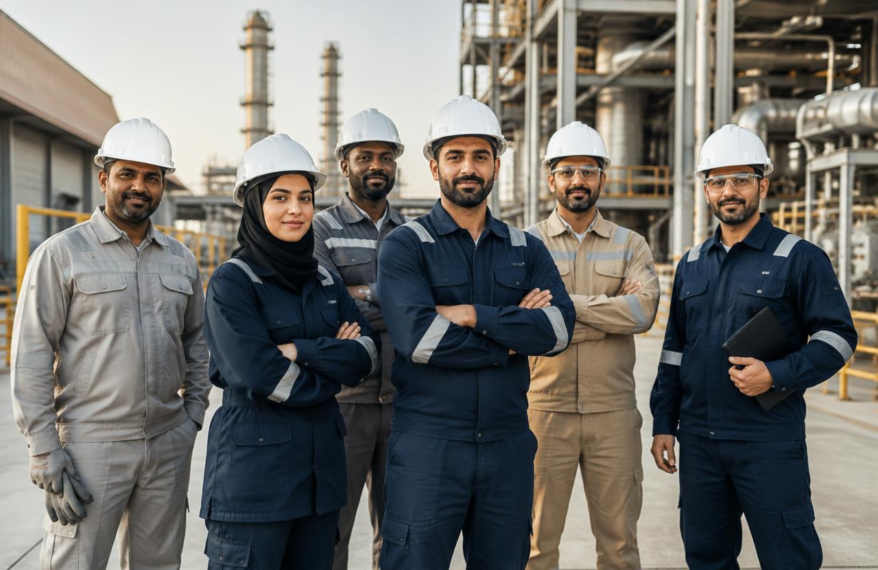Professional industrial workforce at an operational facility